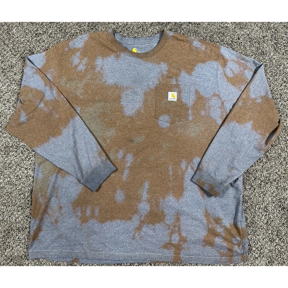 Carhartt Long Sleeve‎ Pocket Tee Brown Shirt Men's Sz 4XL Workwear Tie Die